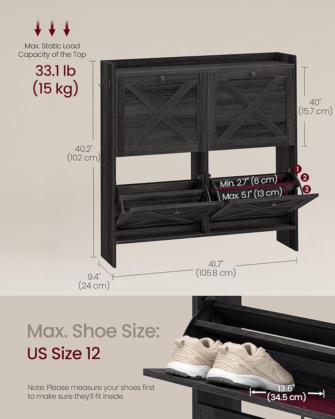 VASAGLE Shoe Storage Cabinet Organizer - Image 2
