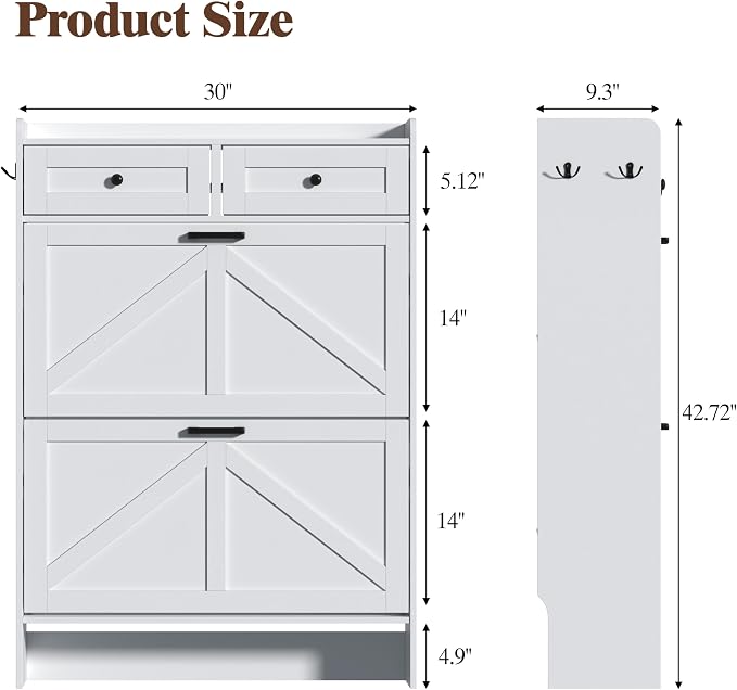 Thacuok Shoe Cabinet with 2 Flip Drawers & 2 Storage Drawers, Rustic Farmhouse - Image 2