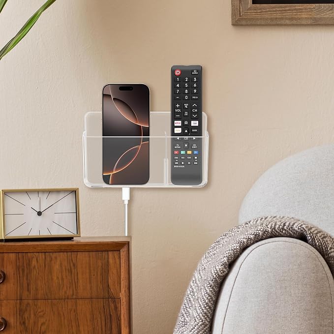3 Slot Adjustable Remote Control Holder Wall Mount, TV Remote Box Hollow Bottom - Image 2