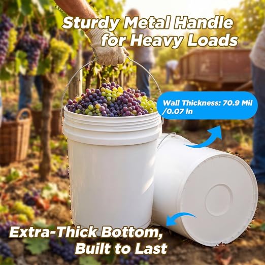 DEMORA 5 Gallon Heavy Duty Plastic Bucket, Food Grade Pail Without Lid - Image 6