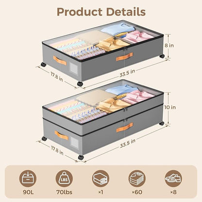 Under Bed Storage with Wheels, Large Capacity UnderBed Containers with Clear - Image 3