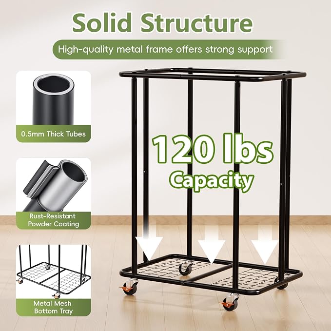 200L Laundry Hamper with Wheels, Rolling Laundry Basket with Metal Frame and - Image 5