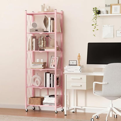 ALANNG 73.6 Inch Folding Bookshelf, 6 Tier Metal Bookcase and Bookshelves | - Image 5