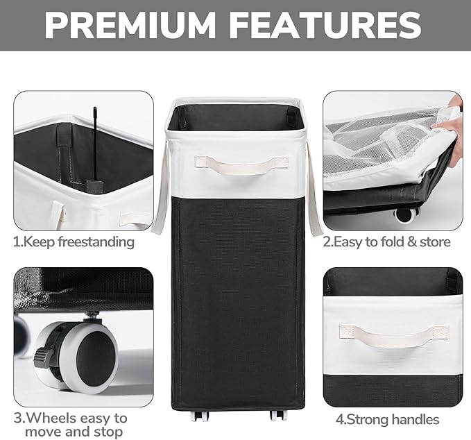 Goodpick Hamper with Wheels 75L 2-Pack, Tall Laundry Basket with Removable Wash - Image 4
