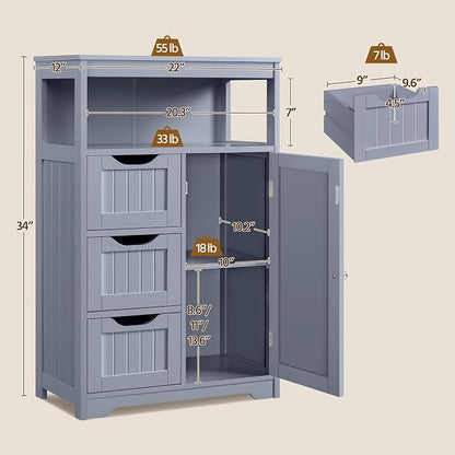 Yaheetech Bathroom Storage Cabinet, Wooden Bathroom Floor Cabinet - Image 3
