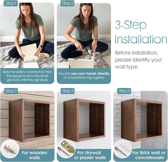 Wall Mount Shelf Set of 3, Floating Cube Shelves - Image 5