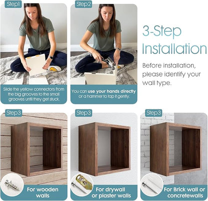 Wall Mount Shelf Set of 3, Floating Cube Shelves - Image 5