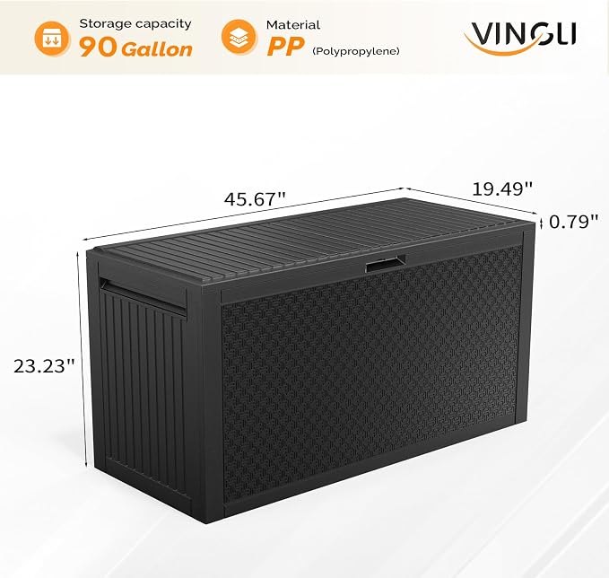 VINGLI 90 Gallon Outdoor Storage Box, Lockable Plastic Storage Containers - Image 3