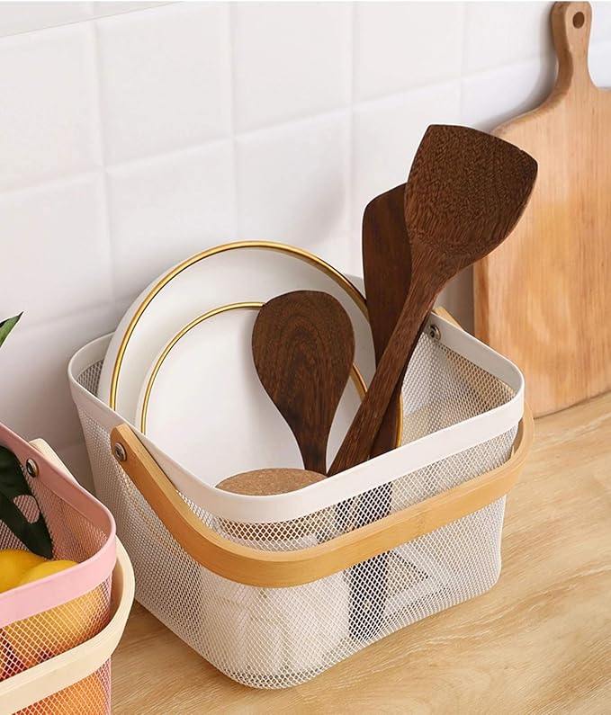 AJIODA Metal Mesh Steel Basket, Storage Organizer Basket Multi-functional - Image 7
