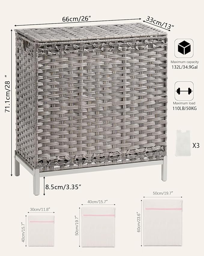 SETVSON Laundry Hamper with Lid 132 L, Clothes Hamper with Lid, Handwoven - Image 5