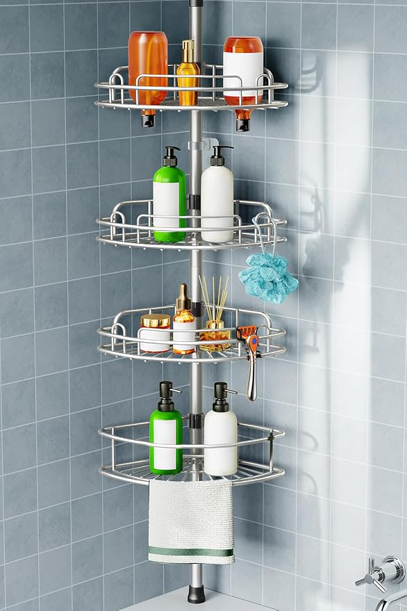 HAMITOR Shower Caddy Tension Pole: 4-Tier Corner Rustproof Bathroom Organizer by HAMITOR