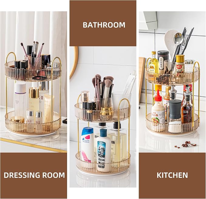 360 Rotating Makeup Organizer for Vanity 2 Tier Lazy Susan Bathroom Countertop - Image 6