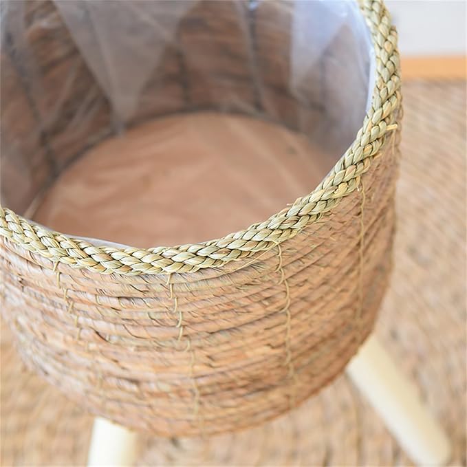 Rattan Indoor Plant Stand Straw Woven Flowers Pots Holder Stool - Image 4