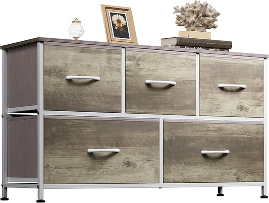 WLIVE Wide Dresser for Bedroom, 5 Drawer Chest of Drawers, Greige | 5 roomy by WLIVE