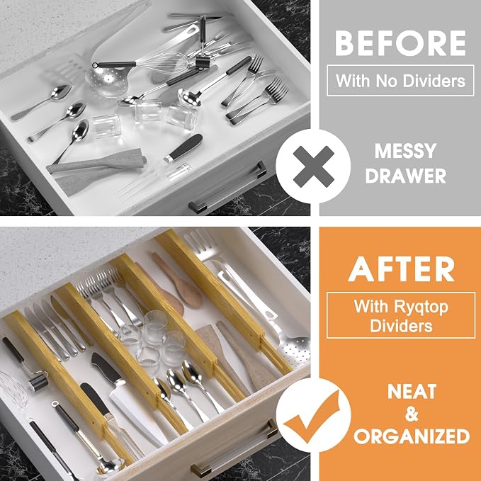 Bamboo Drawer Dividers, 17-22" Adjustable Kitchen Drawer Organizer - Image 2