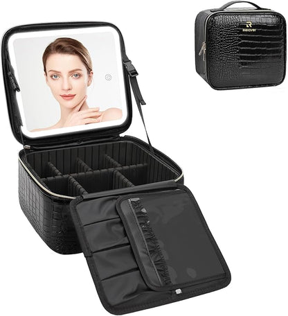 Relavel Makeup Train Case With LED Mirror, Professional Travel Cosmetic Bag - Image 7
