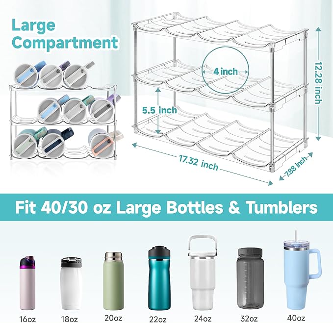 Stackable Water Bottle Organizer, Large Compartment Water Bottle Holder - Image 2