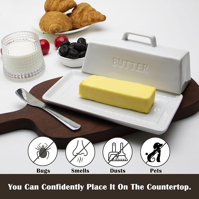 Ceramic Butter Dish With Lid for Countertop, Covered Butter Holder With Lid - Image 6