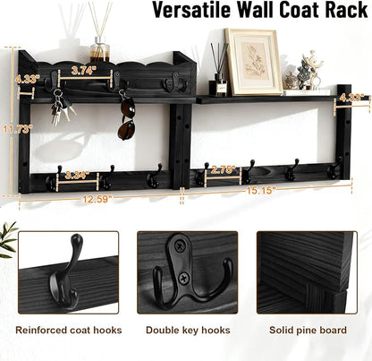 28" Coat Rack Wall Mount with Shelf with 7 Hooks 3 Key Hanger | Entryway Key - Image 2