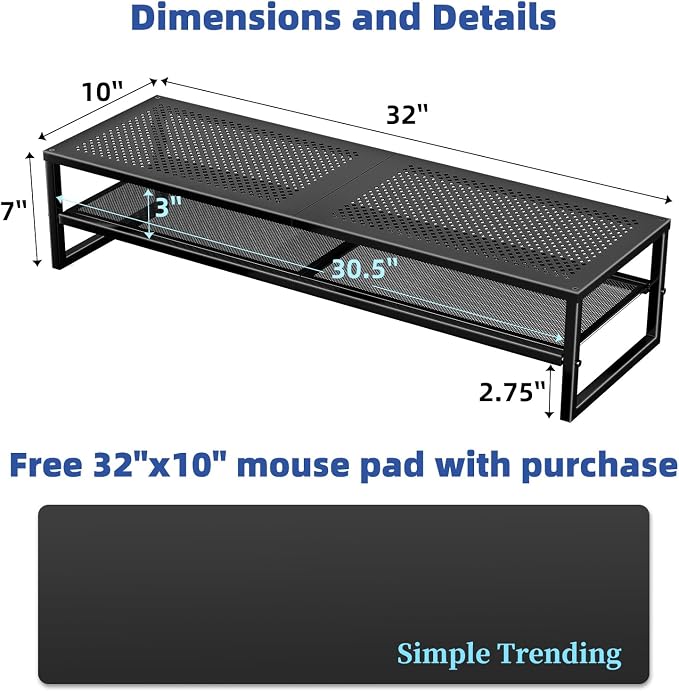 Simple Trending 2 Tier Metal Dual Monitor Stand Riser, Computer Office Desktop - Image 6