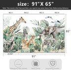 -Tropical Rainforest Plants Animals Tigers Fabric Wallpaper Jungle Plants Banana Leaves Boys Girls Kindergarten Children Bedroom Large Mural- 91"x65"（ not Peel and Stick）
