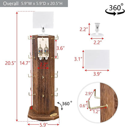 Ikee Design Free Assemble 24 Hooks Wood Hexagon 6 Sided Rotating Jewelry - Image 2