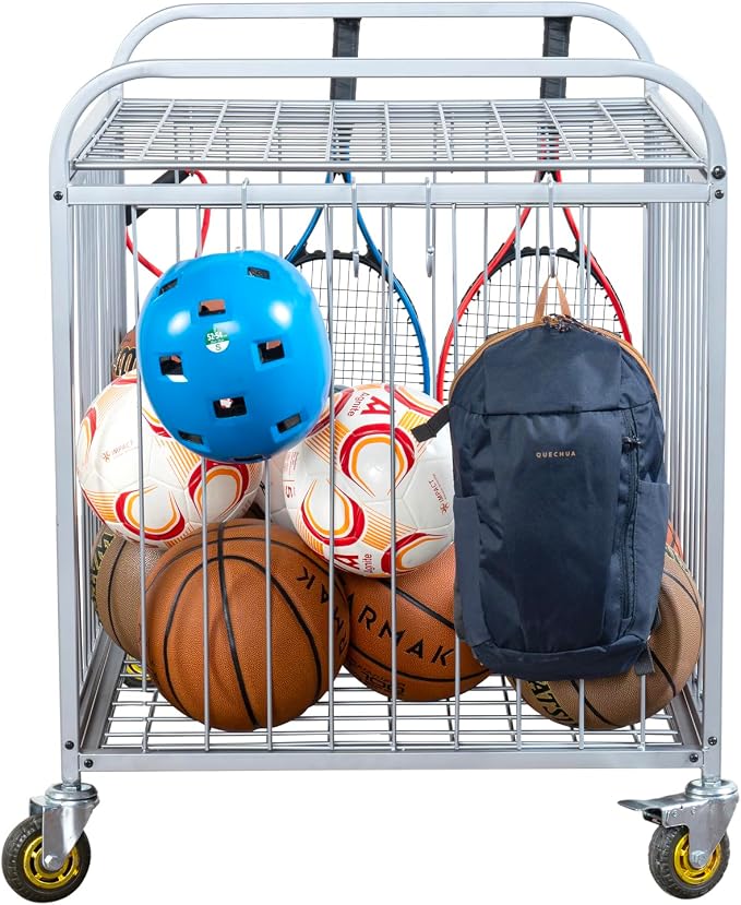 MyGift Large Capacity Metal Rolling Multi Sports Ball Cage Storage Hopper - Image 7