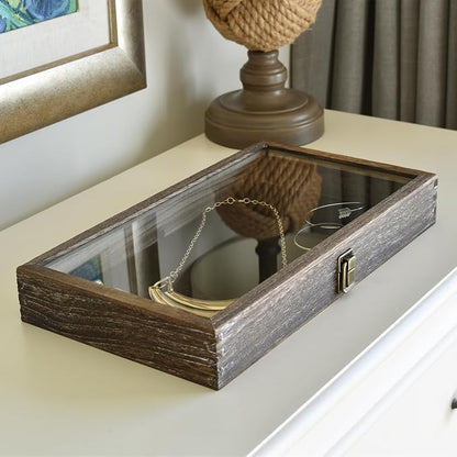 MOOCA Wooden Jewelry Display Case Tempered Glass Top Lid, Gemstone Display Case - Image 9