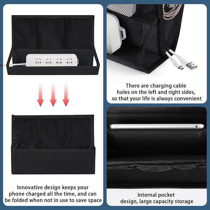 Bedside Storage Organizer with Power Strip Holder and Adjustable Straps Bed - Image 5