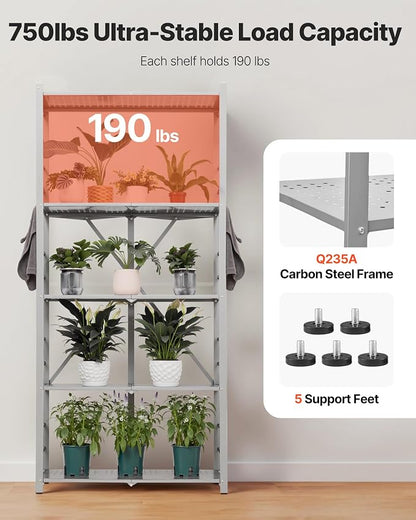 VEVOR 5-Tier Foldable Storage Shelf, 32W x 14D x 72H Inch Folding Metal Rack - Image 5