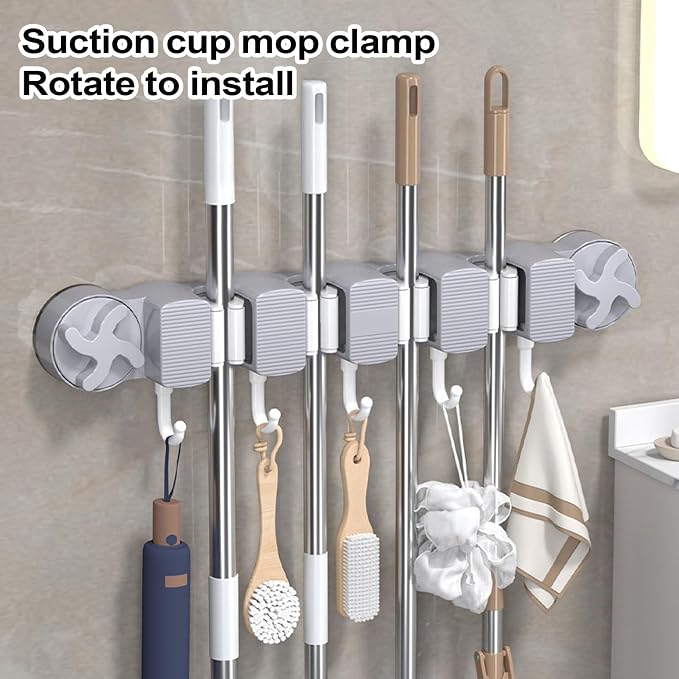 Broom Holder - Wall Mount Rack, Suction Utility Stand, Sturdy Easy Install - Image 3