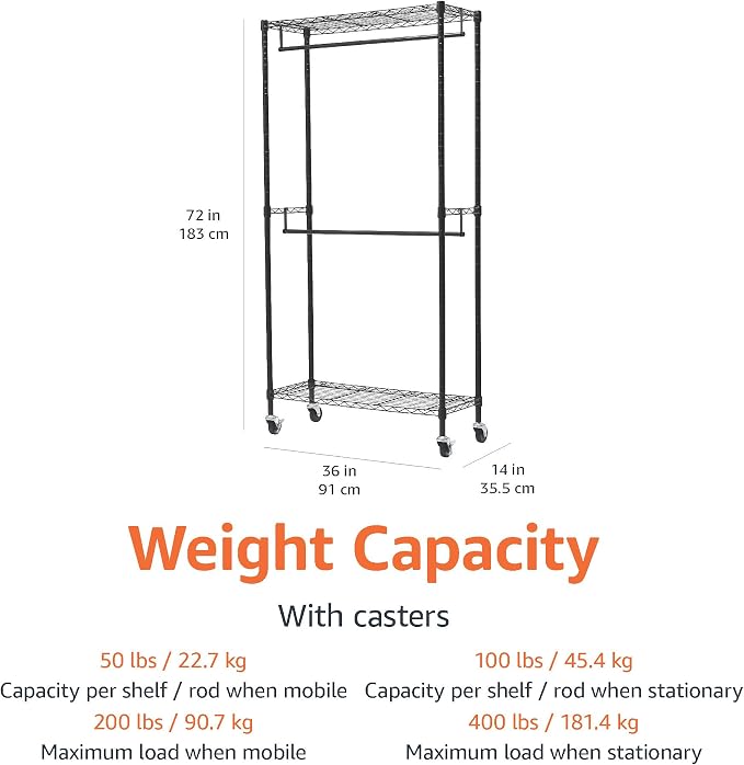 Amazon Basics Adjustable, Double Hanging Rod Garment Rolling Closet Organizer - Image 6