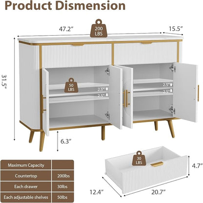 47.2" Buffet Storage Cabinet, Modern Fluted Coffee Bar Station - Image 2