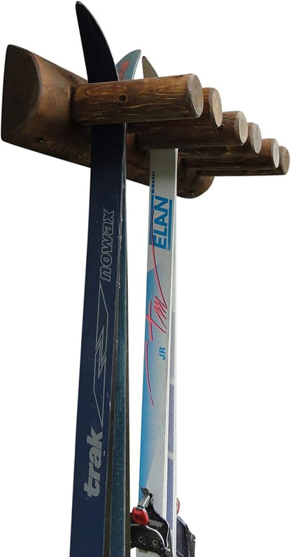 6-Place Log Ski Rack Wall Mount, Indoor Ski Storage Rack - Image 6