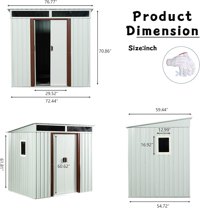 Outdoor Metal Storage Shed Window Ventilation Foundation Frame Waterproof - Image 3