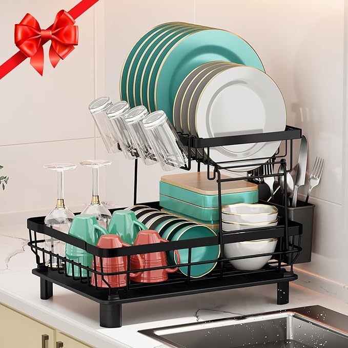 MOUKABAL Dish Drying Rack, 2 Tier Dish Rack, Large Dish Racks - Image 2
