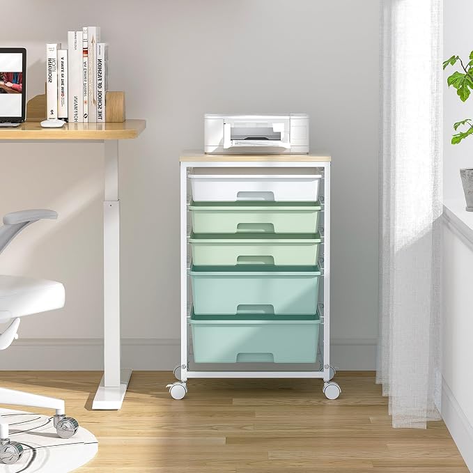 SYKIARIOL Rolling Cart with Drawers, 5 Drawers Storage Cart, Light Green | - Image 9