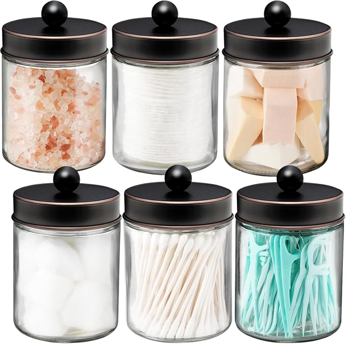 Amolliar 6 Pack Apothecary Jars Bathroom Vanity Organizer- Rustic Farmhouse by Amolliar