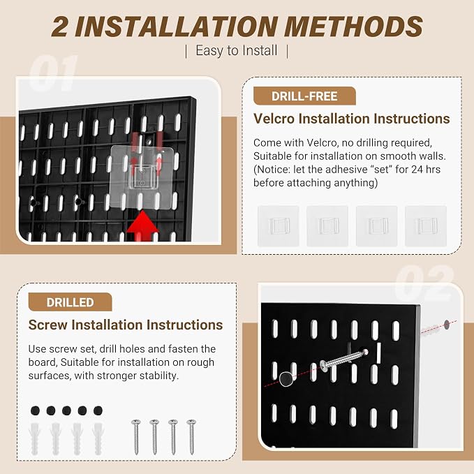AKTOP Peg Board Wall Organizer 4-Pack – 12"x12" Black Pegboard Panels - Image 6