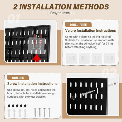 AKTOP Peg Board Wall Organizer 4-Pack – 12"x12" Black Pegboard Combination Kit - Image 7