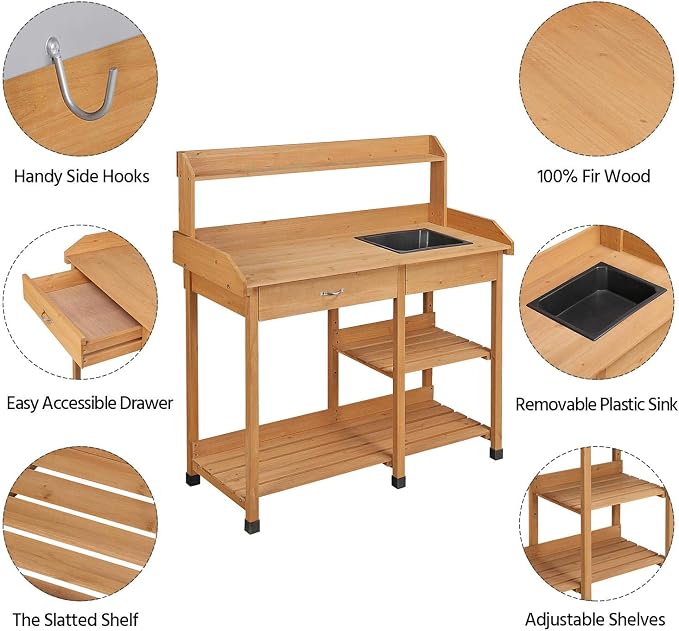 Topeakmart 45.2x17.7x47.6'' Potting Benches Outdoor Garden Potting Table Work - Image 4