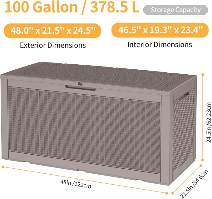 DRATO 100 Gallon Large Deck Box, Outdoor Storage Box - Image 6