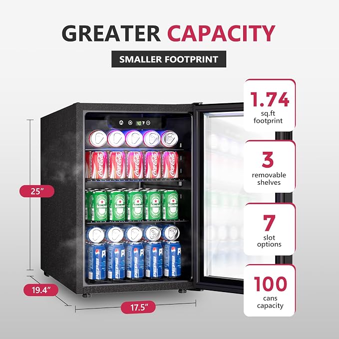 100 Can Beverage Refrigerator Cooler, 2.7 cu.ft Mini Fridge Glass Door - Image 3
