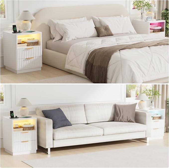 VOWNER Fluted Nightstand with Charging Station, 18” RGB Night Stand with 2 - Image 8