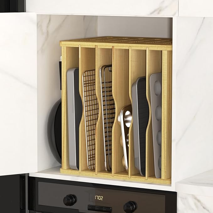 7 Tier Wooden Cabinet Tray Dividers, Kitchen Cabinet Tray Divider - Image 9