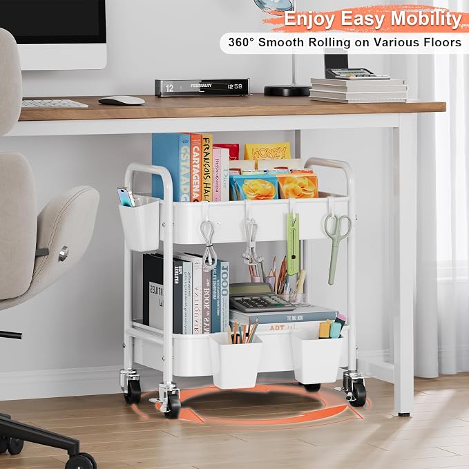 2 Tier Small Rolling Cart Metal - Image 2