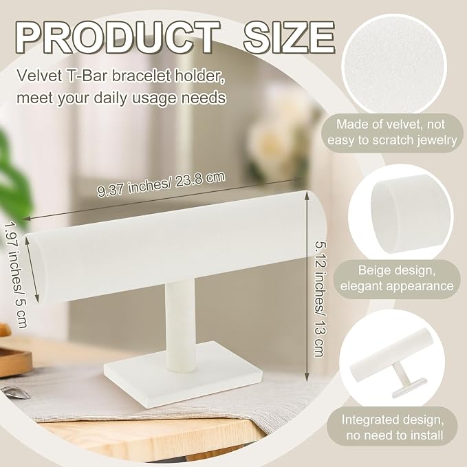 Wenqik 4 Pcs Bracelet Holder Stand Beige Velvet Bracelet Jewelry Display Holder - Image 2