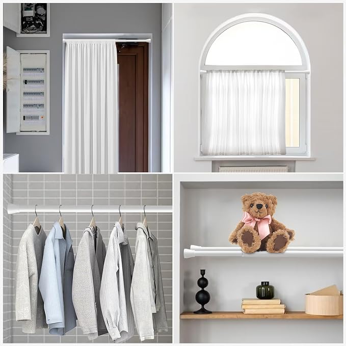 AIZESI 2PCS Small Tension Curtain Rod 16-26 Inch Adjustable White Curtain Rods - Image 8