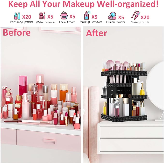 Rotating Makeup Organizer, Large Capacity Cosmetic Display Case, Acrylic - Image 6