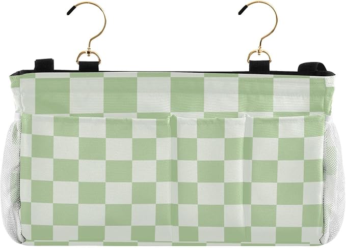 Checkered Mint Green and White Bedside Caddy by QwThum